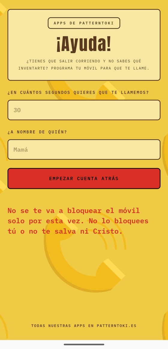 Pantalla de ¡Ayuda! con el formulario para programar la autollamada