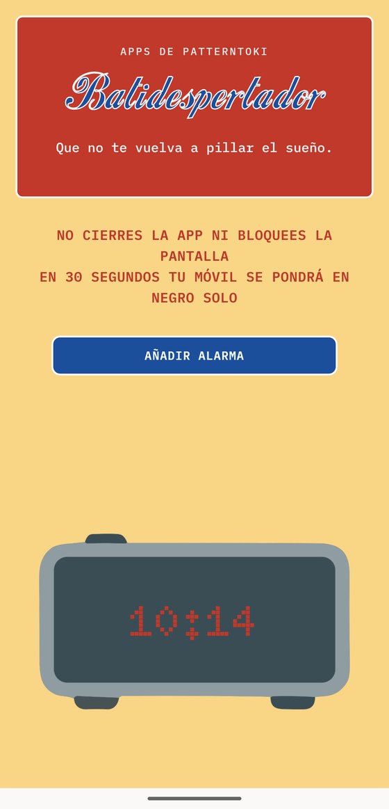 Pantalla de Batidespertador con el aviso de agitar el móvil para apagar la alarma