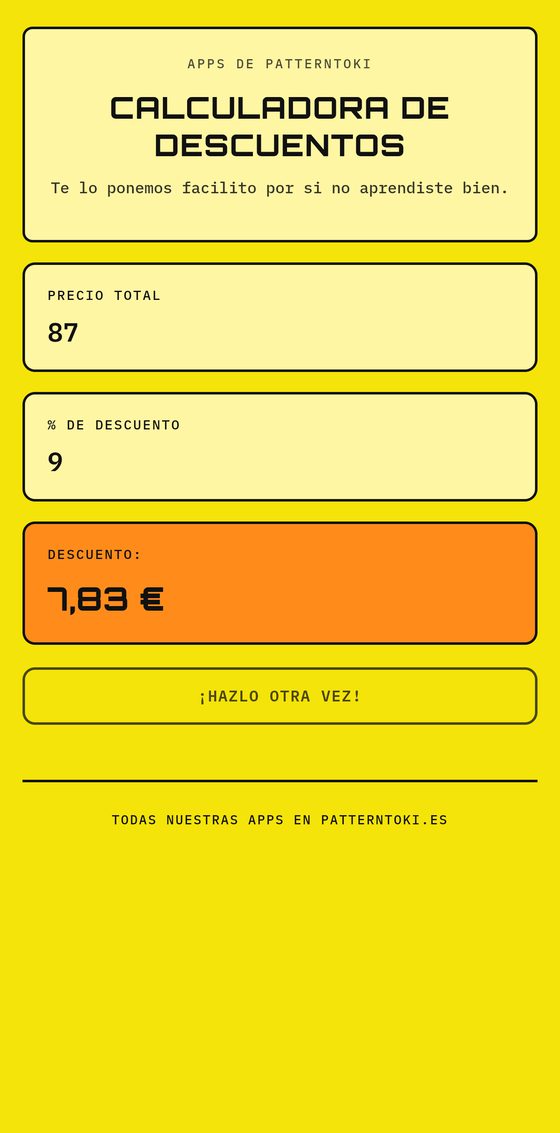 Pantalla de Calculadora de descuentos