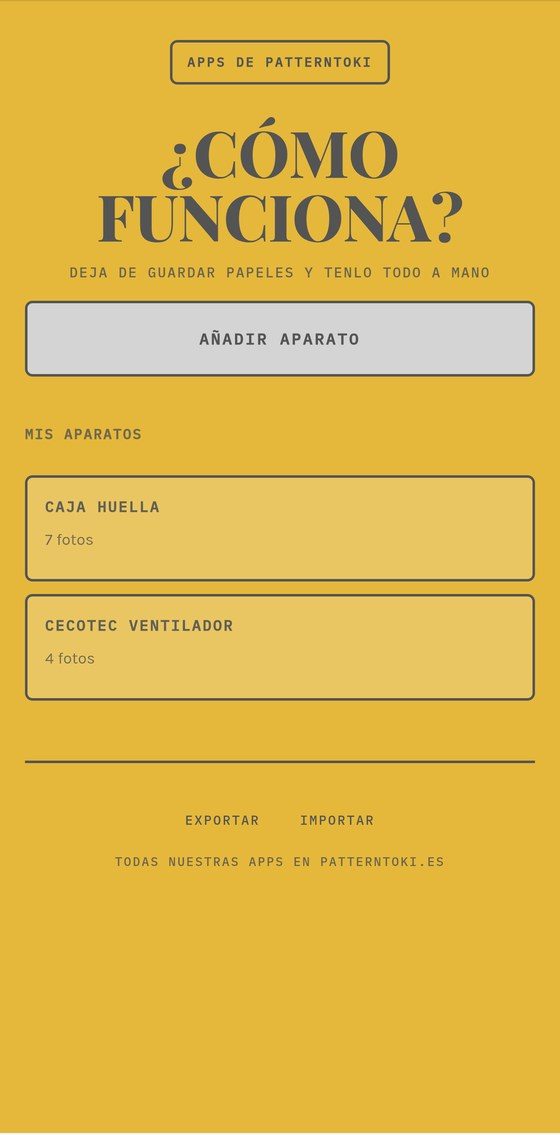 Pantalla de ¿Cómo funciona? con la lista de manuales guardados por orden alfabético