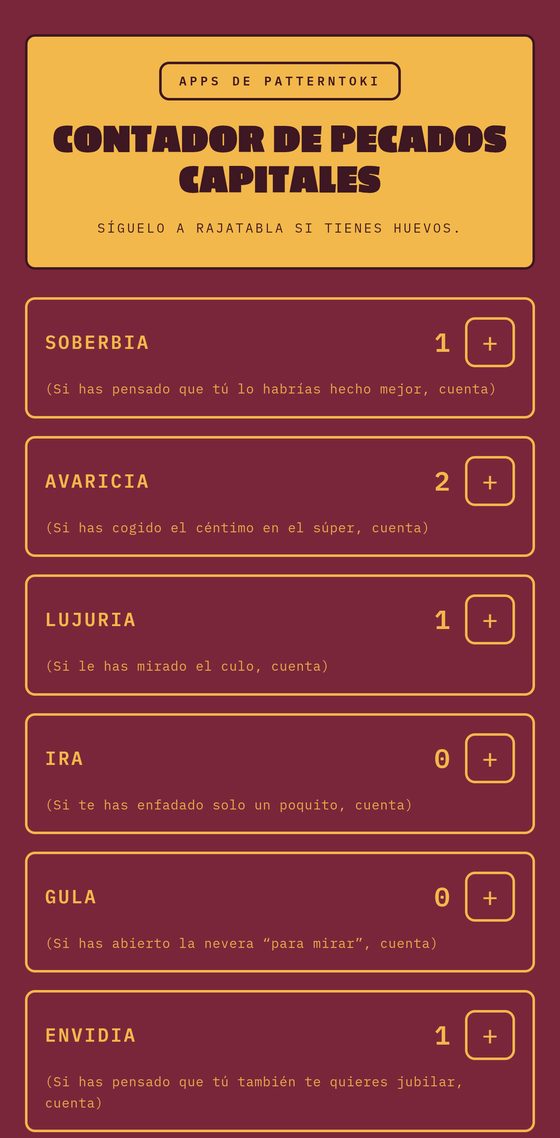 Pantalla de Contador de pecados capitales