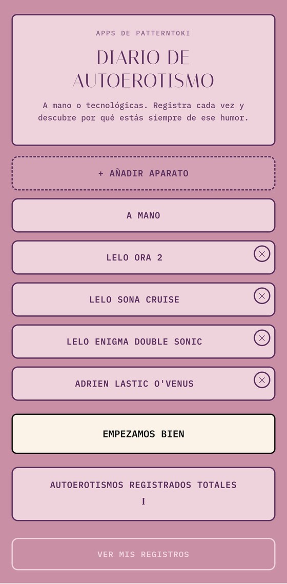 Pantalla de Diario de autoerotismo