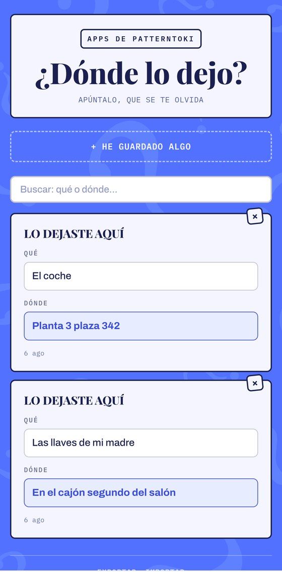 Pantalla de ¿Dónde lo dejo?