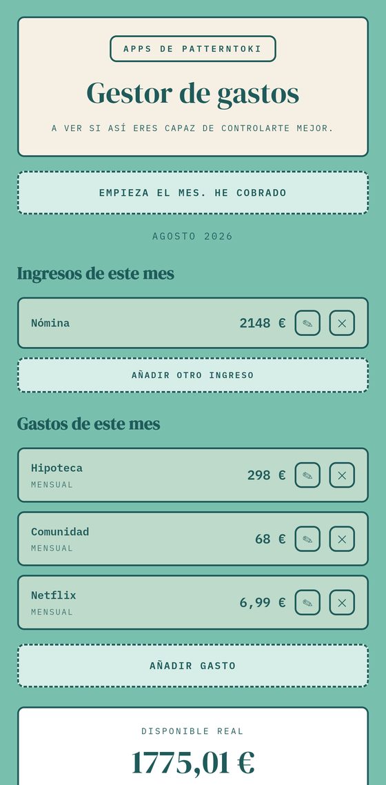 Pantalla de Gestor de gastos