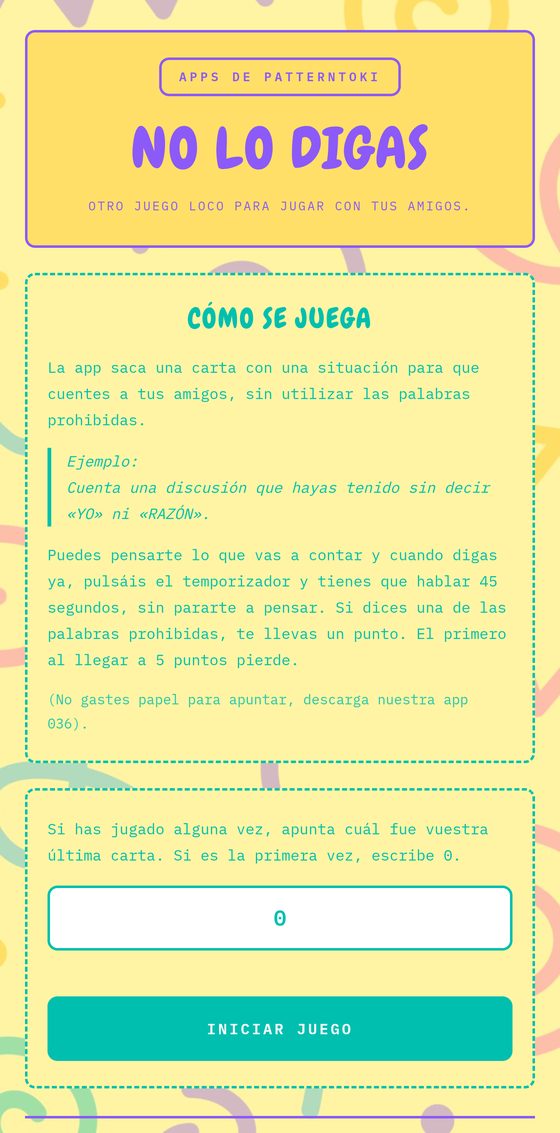 Pantalla de No lo digas
