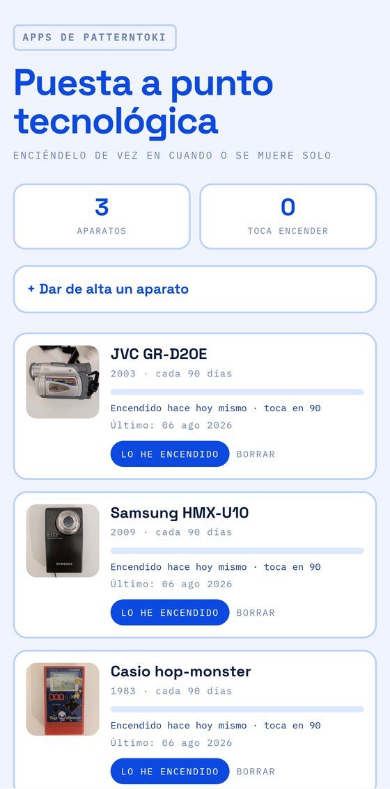 Pantalla de Puesta a punto tecnológica
