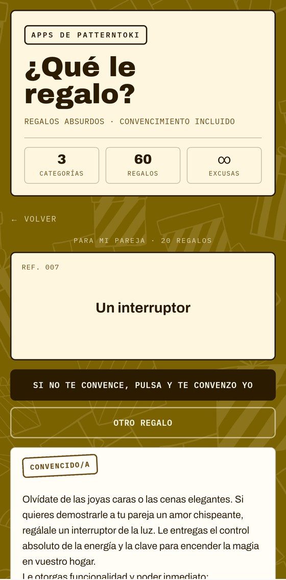 Pantalla de ¿Qué le regalo?