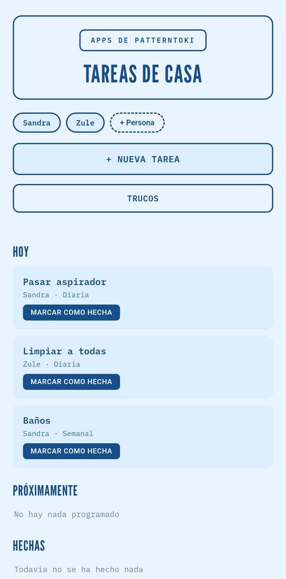 Pantalla de Tareas de casa