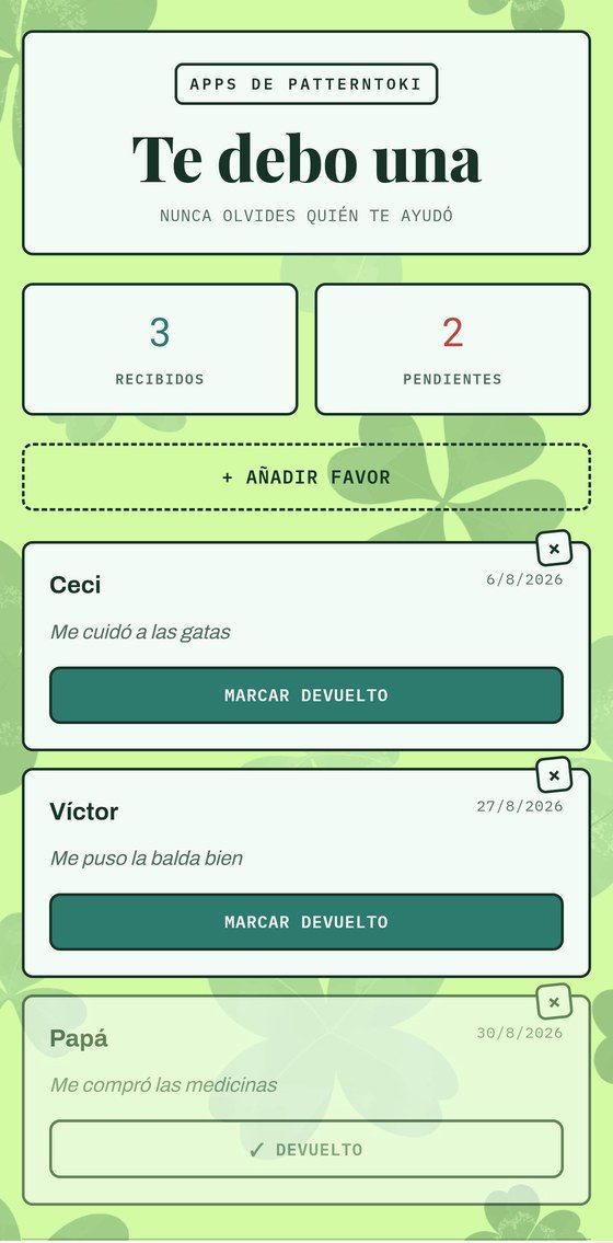 Pantalla de Te debo una