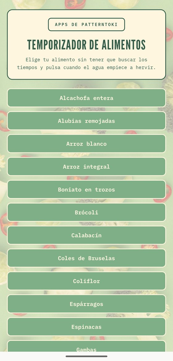 Pantalla de Temporizador de alimentos