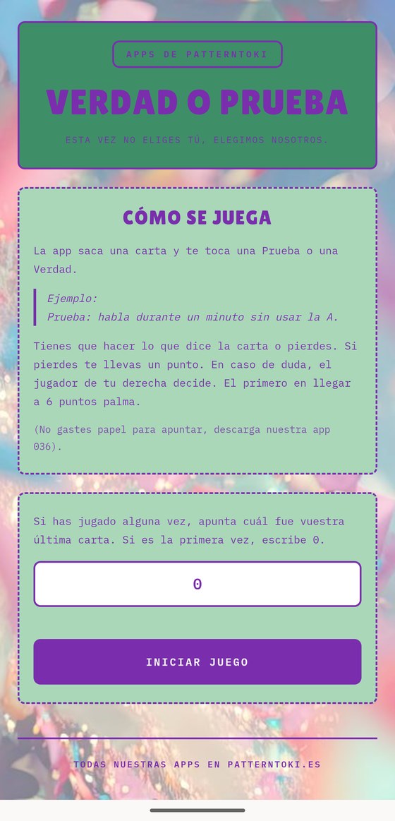 Pantalla de Verdad o prueba