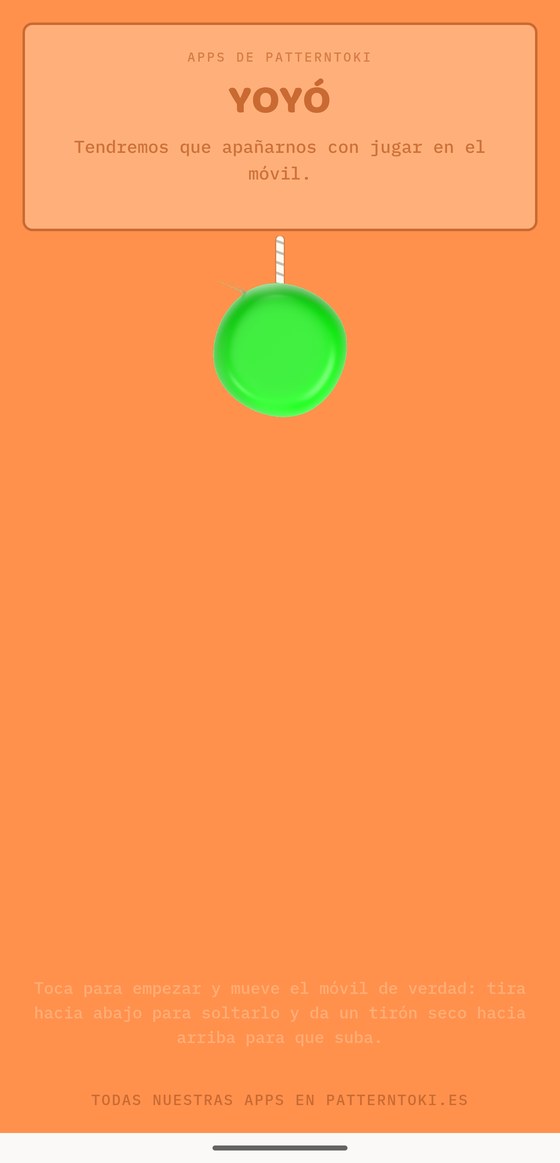 Pantalla de Yoyó con el yoyó verde listo para jugar